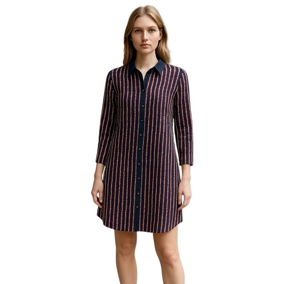 Draper James Heart Field Printed Shirt Dress Navy Red White Size 0 No Belt - Picture 1 of 6